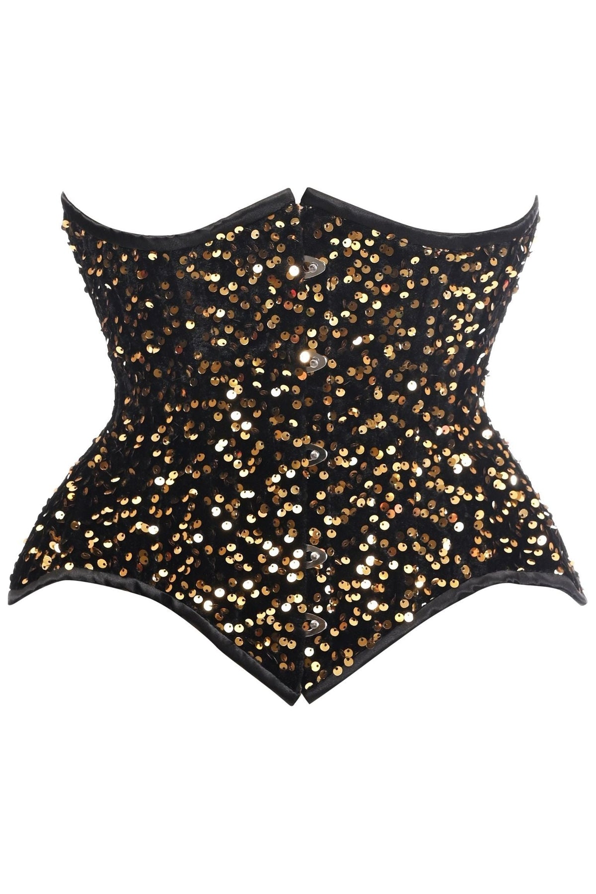 Daisy Corsets Top Drawer Black/Gold Sequin Steel Boned Underbust Cincher Corset