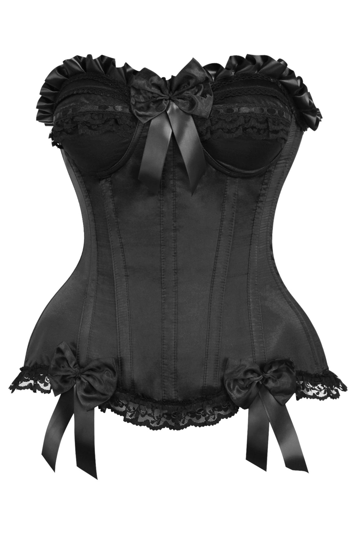 Daisy Corsets Top Drawer Black Satin Steel Boned Overbust Corset