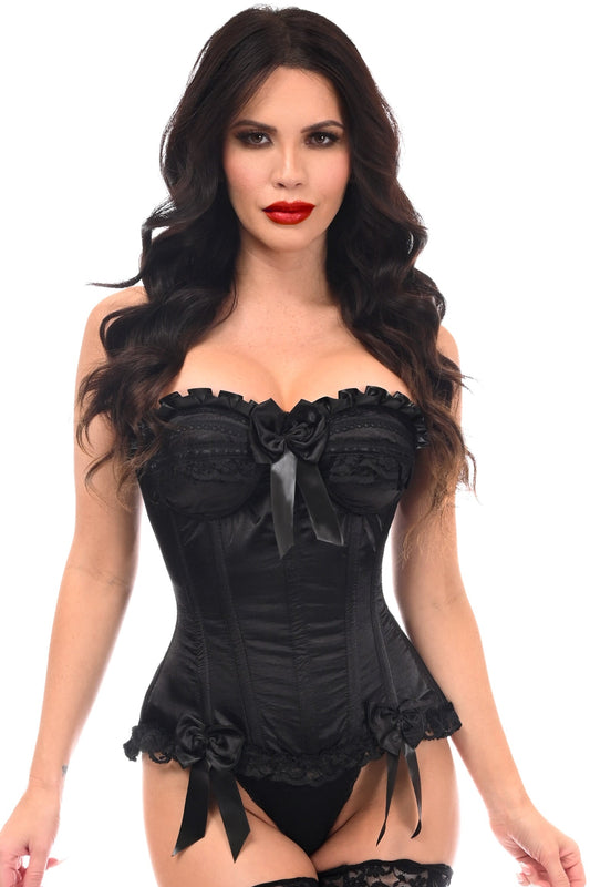 Daisy Corsets Top Drawer Black Satin Steel Boned Overbust Corset