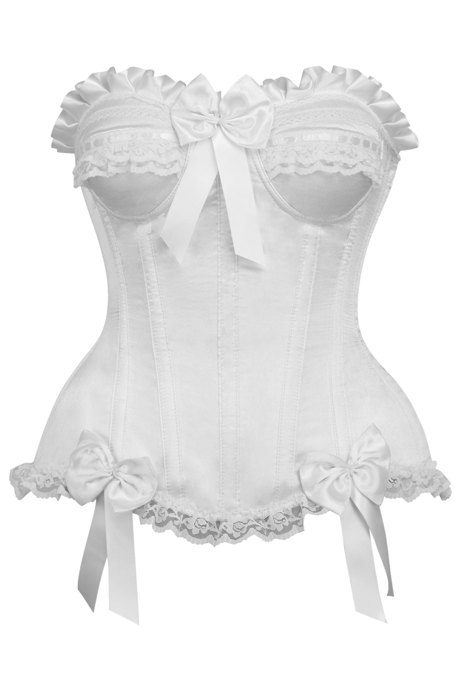 Daisy Corsets Top Drawer White Satin Steel Boned Burlesque Corset - Daisy Corsets