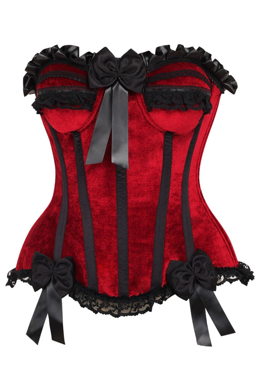 Daisy Corsets Top Drawer Dark Red Velvet Steel Boned Burlesque Corset - Daisy Corsets