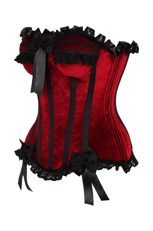 Daisy Corsets Top Drawer Dark Red Velvet Steel Boned Burlesque Corset