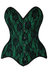 Daisy Corsets Top Drawer Green Satin w/Black Lace Overlay Steel Boned Overbust Corset