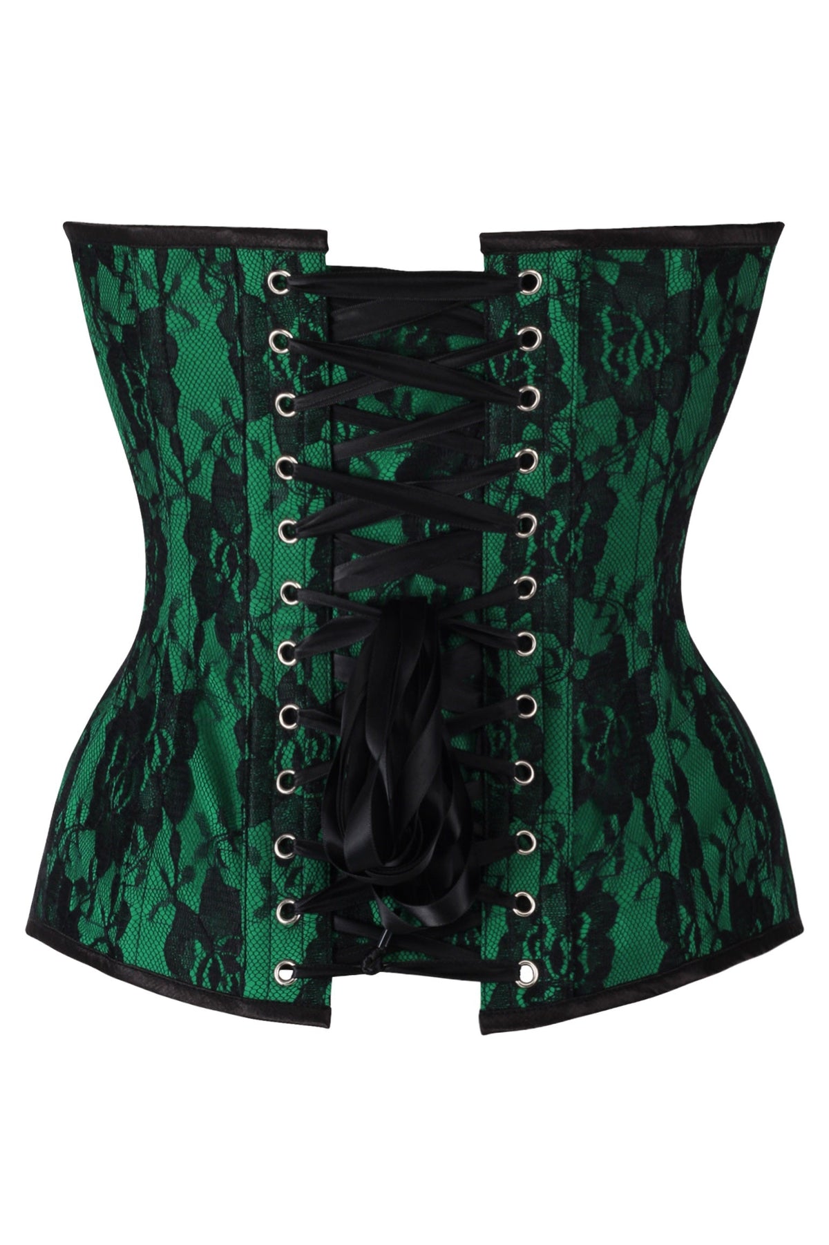 Daisy Corsets Top Drawer Green Satin w/Black Lace Overlay Steel Boned Overbust Corset