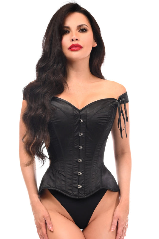 Daisy Corsets Top Drawer Black Satin Steel Boned Corset w/Straps - Daisy Corsets