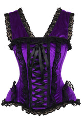 Daisy Corsets Top Drawer Purple Velvet & Lace Steel Boned Corset w/Cap Sleeves