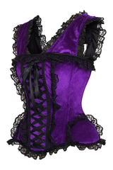 Daisy Corsets Top Drawer Purple Velvet & Lace Steel Boned Corset w/Cap Sleeves