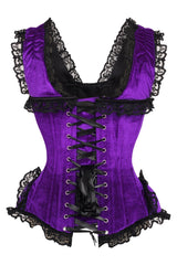 Daisy Corsets Top Drawer Purple Velvet & Lace Steel Boned Corset w/Cap Sleeves