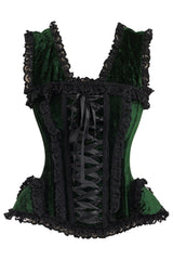 Daisy Corsets Top Drawer Dark Green Velvet & Lace Steel Boned Corset w/Cap Sleeves