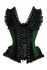 Daisy Corsets Top Drawer Dark Green Velvet & Lace Steel Boned Corset w/Cap Sleeves