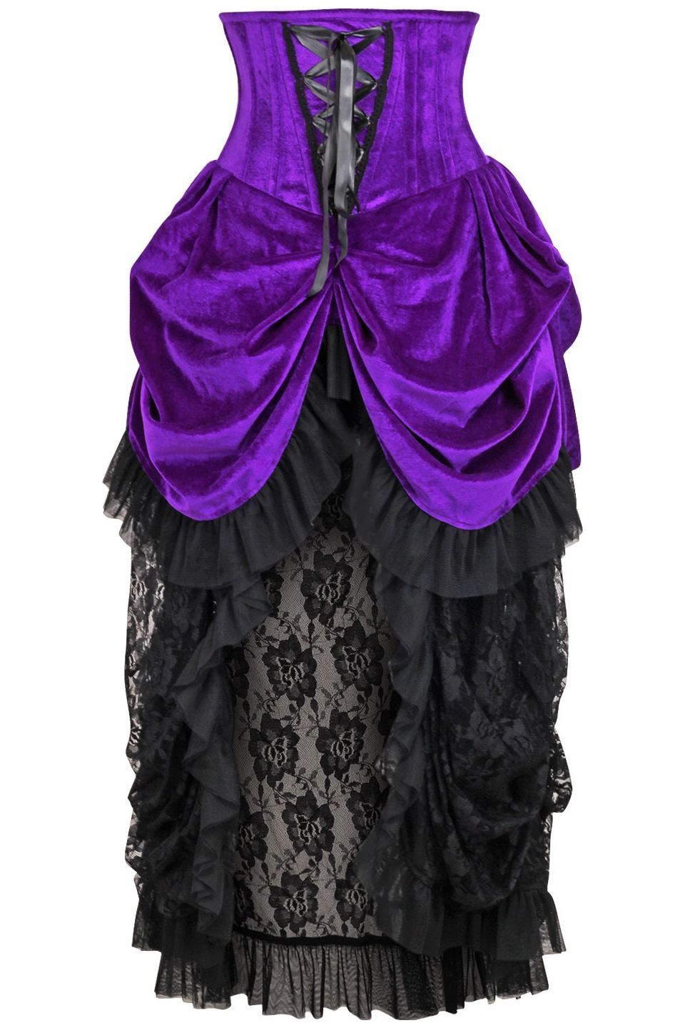 Daisy Corsets Top Drawer Steel Boned Purple Velvet Victorian Bustle Underbust Corset Dress