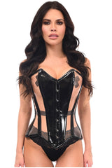 Daisy Corsets Top Drawer Black Patent & Nude Mesh Steel Boned Overbust Corset