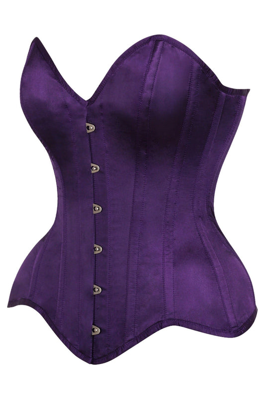 Daisy Corsets Top Drawer Dark Purple Satin Steel Boned Overbust Corset - Daisy Corsets