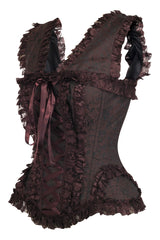 Daisy Corsets Top Drawer Brown Swirl Brocade & Lace Steel Boned Corset w/Cap Sleeves