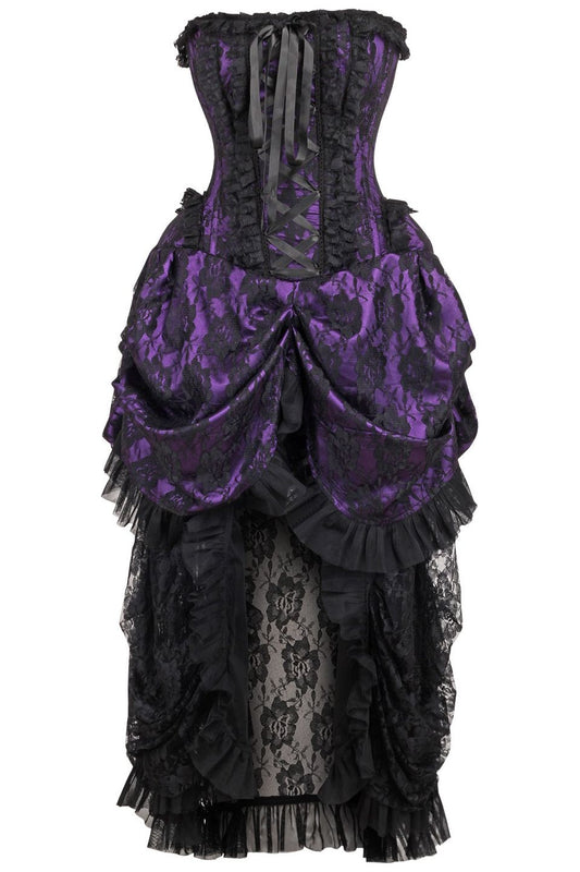 Daisy Corsets Top Drawer Steel Boned Purple w/Black Lace Bustle Corset Dress - Daisy Corsets