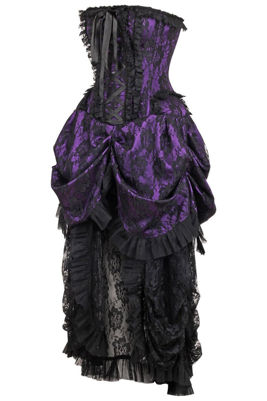 Daisy Corsets Top Drawer Steel Boned Purple w/Black Lace Bustle Corset Dress - Daisy Corsets