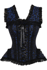 Daisy Corsets Top Drawer Blue/Black Swirl Brocade & Lace Steel Boned Corset w/Cap Sleeves