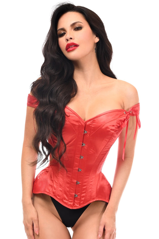 Daisy Corsets Top Drawer Red Satin Steel Boned Corset w/Straps - Daisy Corsets