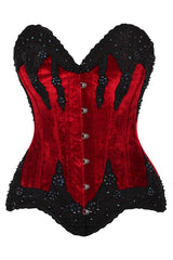 Daisy Corsets Top Drawer Dark Red Velvet & Beaded Steel Boned Overbust Corset