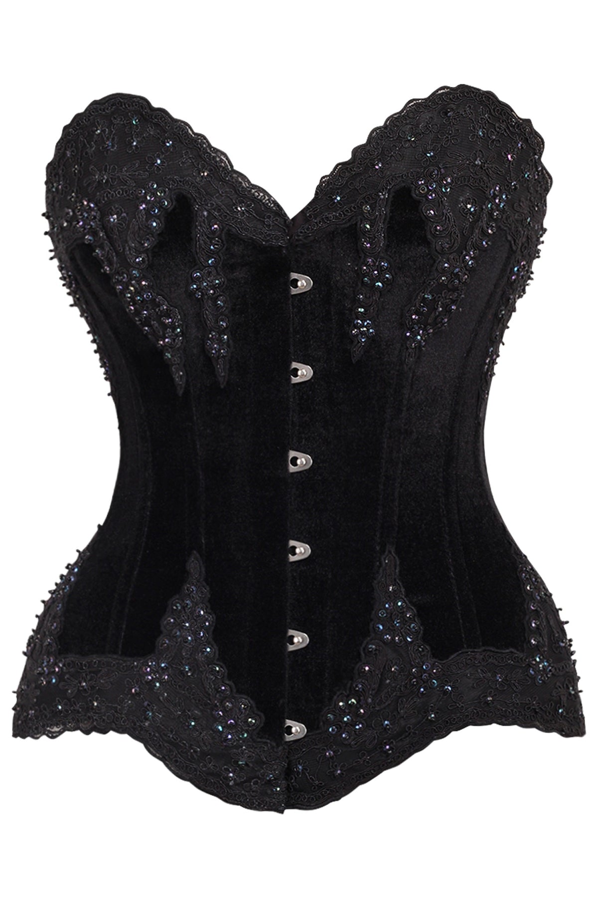 Daisy Corsets Top Drawer Black Velvet & Beaded Steel Boned Overbust Corset