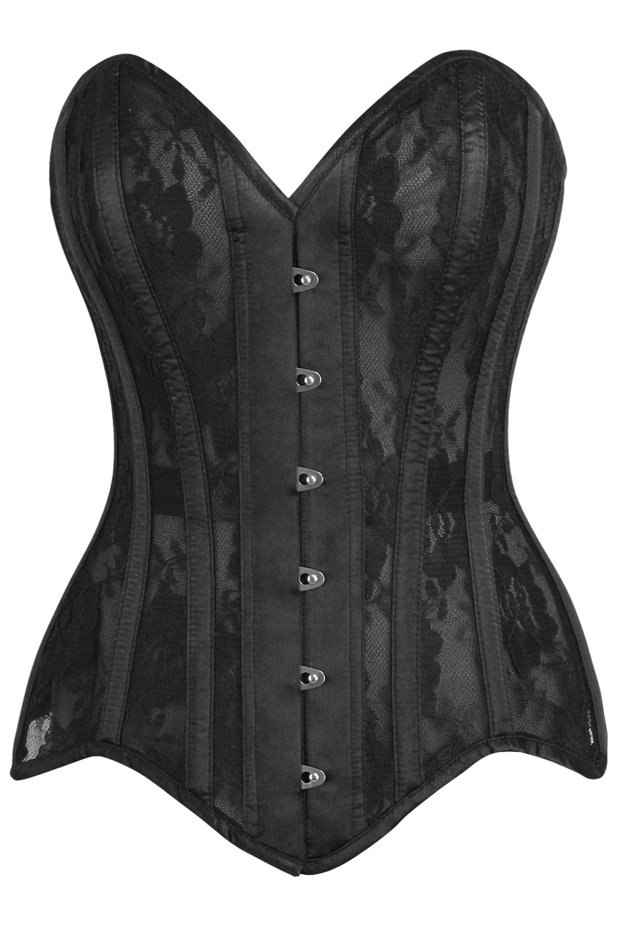 Daisy Corsets Top Drawer Black Sheer Mesh Net & Lace Steel Boned Overbust Corset