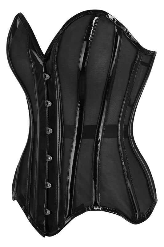 Daisy Corsets Top Drawer Black Mesh Net w/Patent Steel Boned Overbust Corset