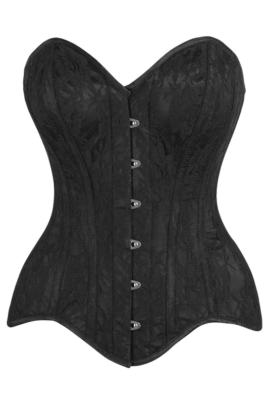 Daisy Corsets Top Drawer Black Satin w/Black Lace Overlay Steel Boned Overbust Corset