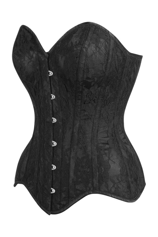 Daisy Corsets Top Drawer Black Satin w/Black Lace Overlay Steel Boned Overbust Corset