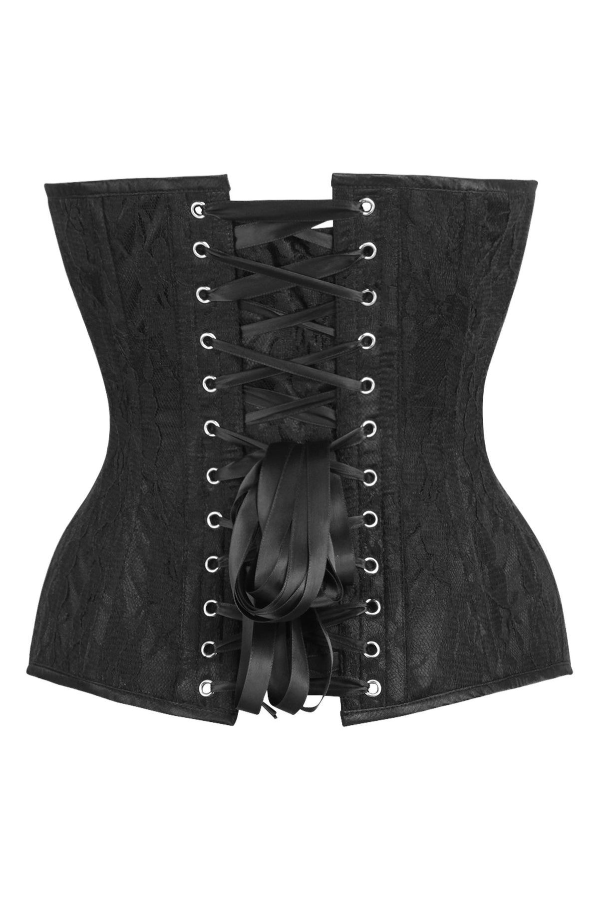 Daisy Corsets Top Drawer Black Satin w/Black Lace Overlay Steel Boned Overbust Corset