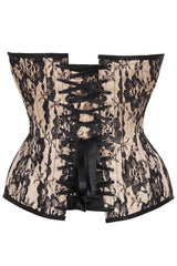 Daisy Corsets Top Drawer Nude Satin w/Black Lace Overlay Steel Boned Overbust Corset