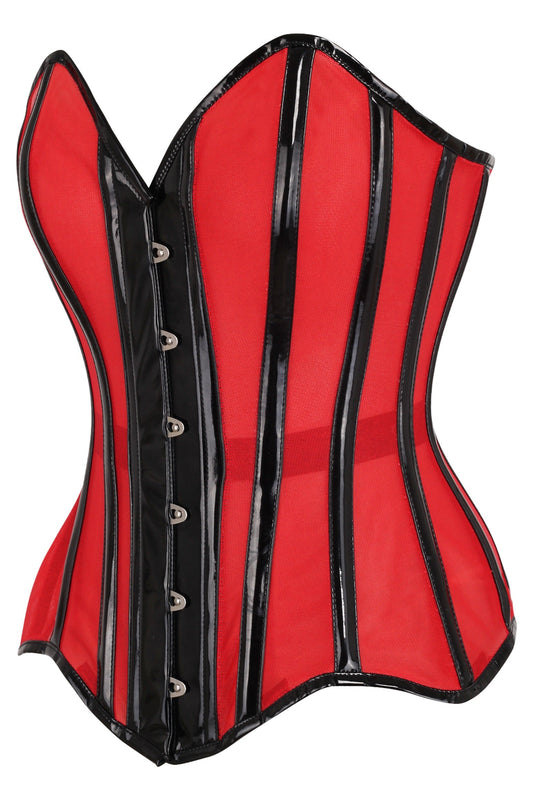 Daisy Corsets Top Drawer Red Mesh Net w/Patent Steel Boned Overbust Corset - Daisy Corsets