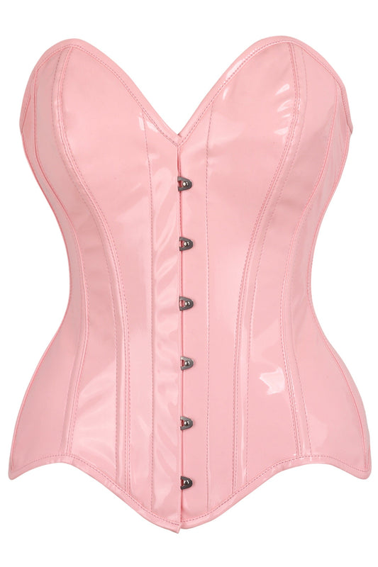 Daisy Corsets Top Drawer Lt Pink Patent Leather Steel Boned Overbust Corset - Daisy Corsets