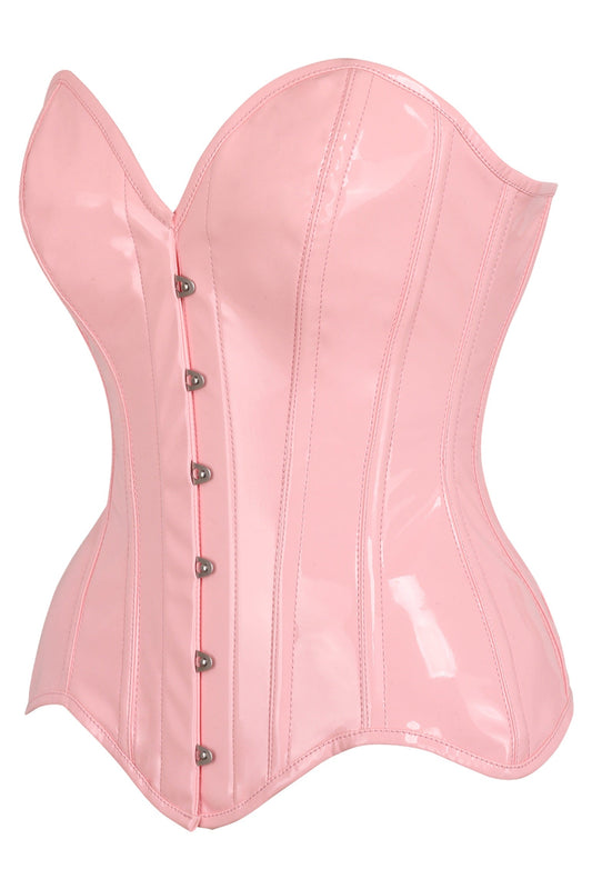 Daisy Corsets Top Drawer Lt Pink Patent Leather Steel Boned Overbust Corset - Daisy Corsets