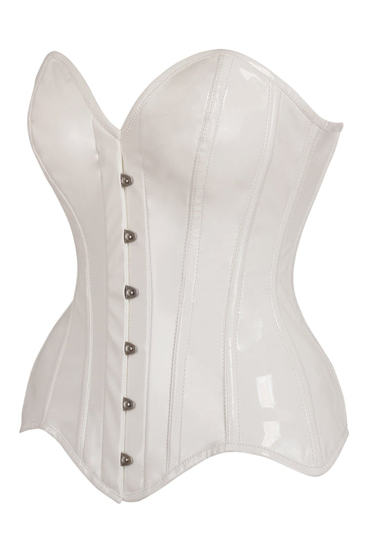 Daisy Corsets Top Drawer White Patent Leather Steel Boned Overbust Corset - Daisy Corsets