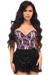 Daisy Corsets Top Drawer 2 PC Pink/Black Lace Steel Boned Corset & Skirt Set