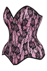 Daisy Corsets Top Drawer Pink Satin w/Black Lace Overlay Steel Boned Overbust Corset