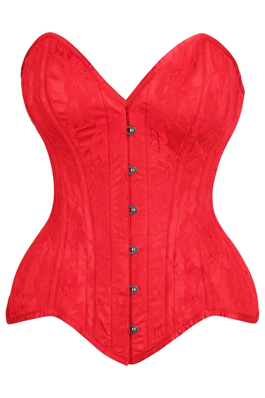 Daisy Corsets Top Drawer Red Satin w/Red Lace Overlay Steel Boned Overbust Corset - Daisy Corsets