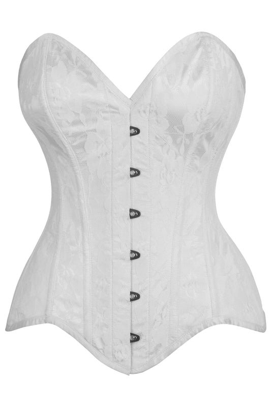 Daisy Corsets Top Drawer White Satin w/White Lace Overlay Steel Boned Overbust Corset - Daisy Corsets