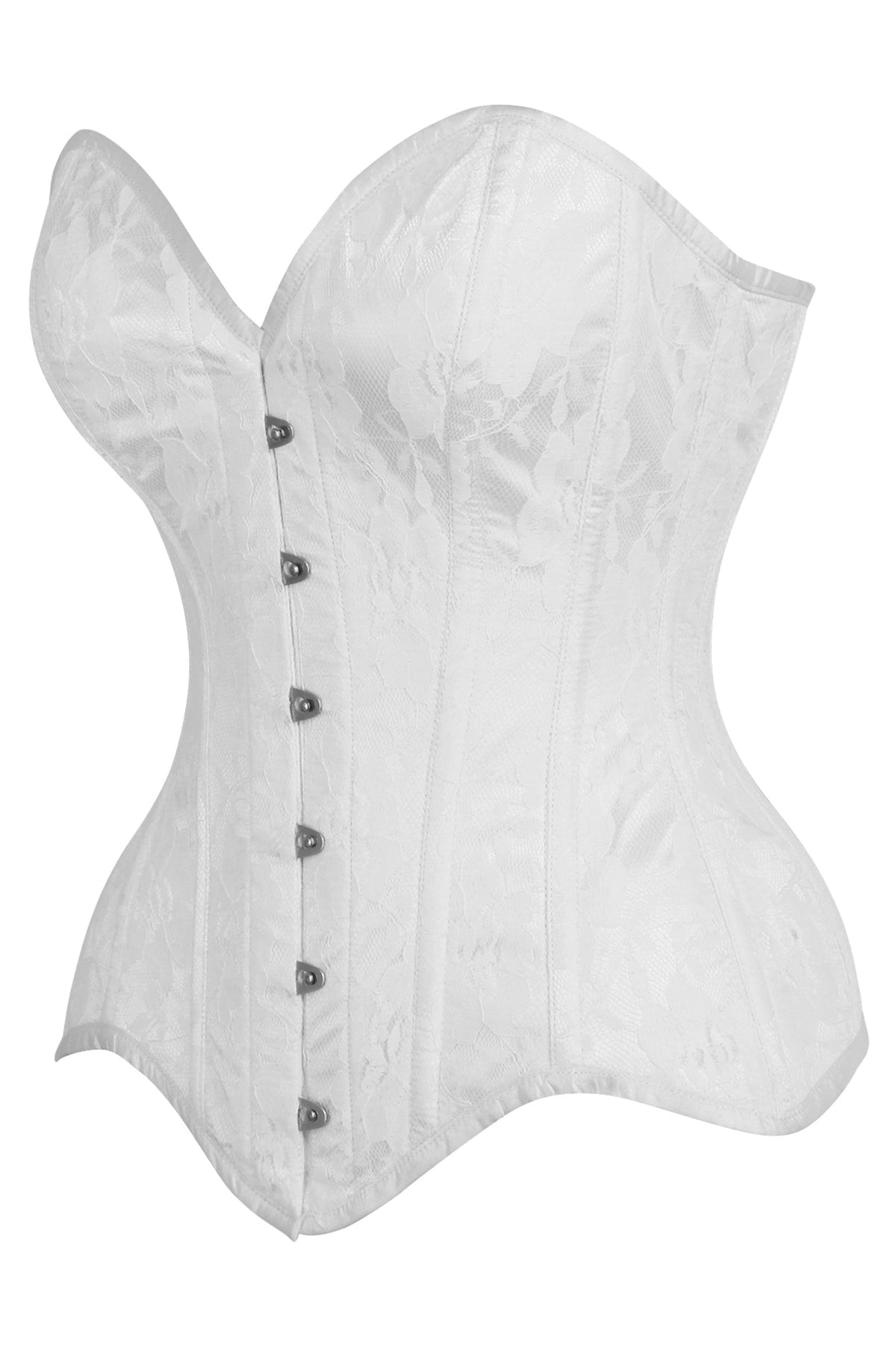 Daisy Corsets Top Drawer White Satin w/White Lace Overlay Steel Boned Overbust Corset