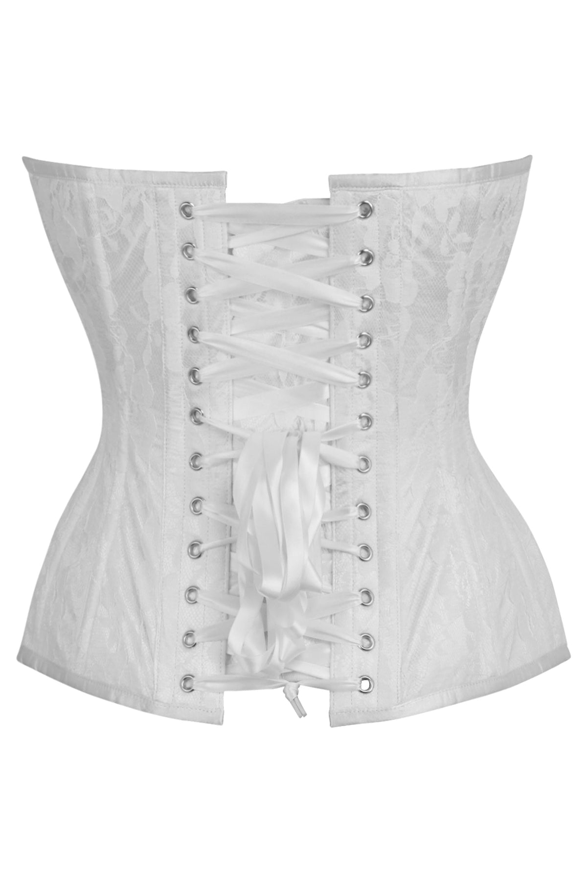 Daisy Corsets Top Drawer White Satin w/White Lace Overlay Steel Boned Overbust Corset