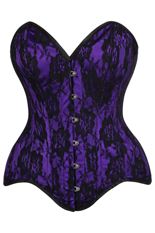 Daisy Corsets Top Drawer Purple Satin w/Black Lace Overlay Steel Boned Overbust Corset