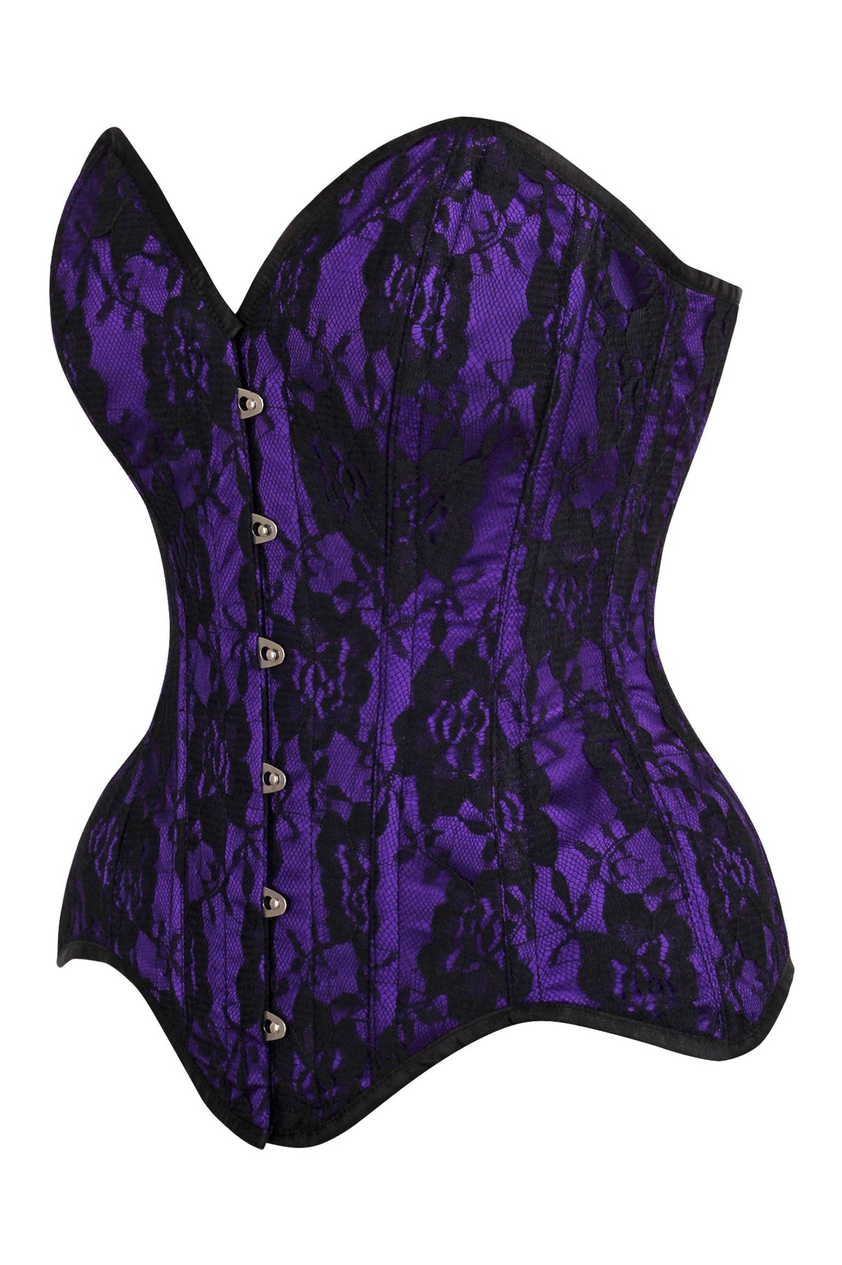 Daisy Corsets Top Drawer Purple Satin w/Black Lace Overlay Steel Boned Overbust Corset