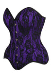 Corsé con varillas de acero sobre el busto de satén morado con superposición de encaje negro de Daisy Corsets Top Drawer