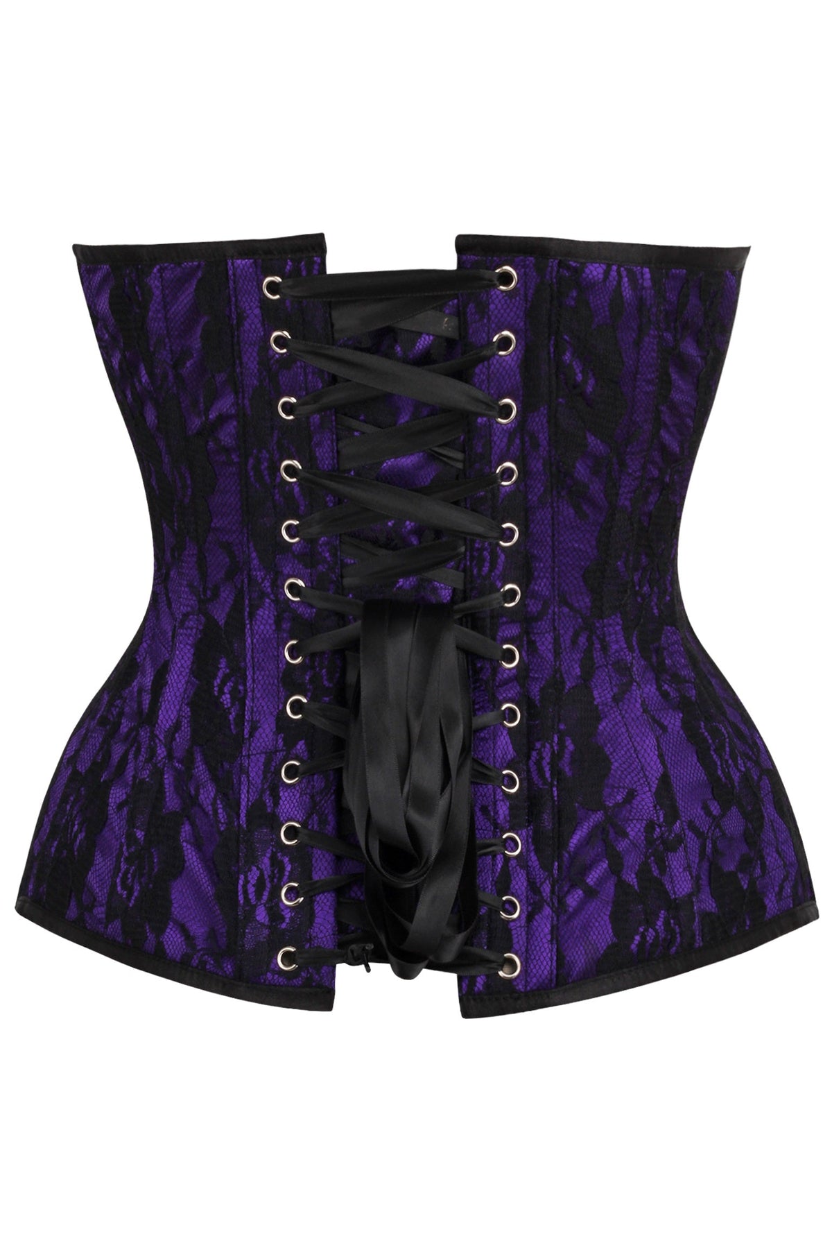 Daisy Corsets Top Drawer Purple Satin w/Black Lace Overlay Steel Boned Overbust Corset