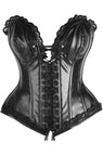 Daisy Corsets Top Drawer Black Faux Leather & Lace Trim Steel Boned Corset