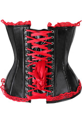 Daisy Corsets Top Drawer Black Faux Leather & Red Lace Trim Steel Boned Corset