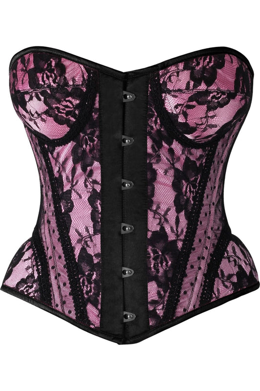 Daisy Corsets Top Drawer Pink w/Black Lace Steel Boned Underwire Bustier Corset