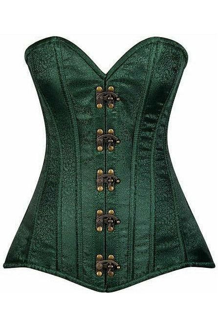 Daisy Corsets Top Drawer Dark Green Brocade Steel Boned Corset w/Clasp Closure - Daisy Corsets