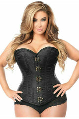 Corsé con varillas de acero y brocado negro de Daisy Corsets Top Drawer con cierre de broche