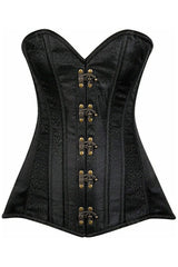 Corsé con varillas de acero y brocado negro de Daisy Corsets Top Drawer con cierre de broche